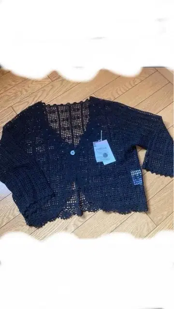 손뜨개질 블랙 레이스 가디건 M-L 사이즈