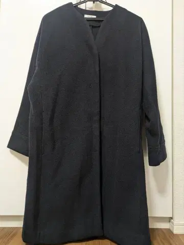 KEYUCA 네이비 노카라 경량 롱 코트 버튼