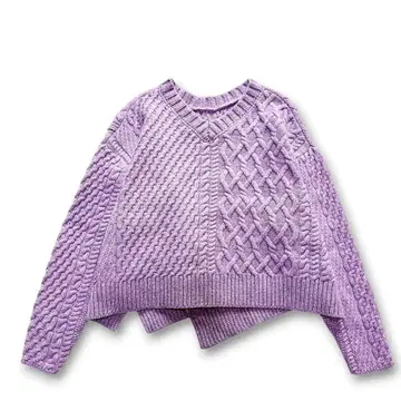 투모로우랜드 패턴 케이블 니트 V넥 짧은 기장 패치워크