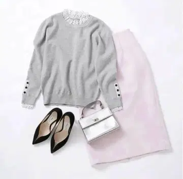 liala x pg 도트 프릴 튤 니트 그레이