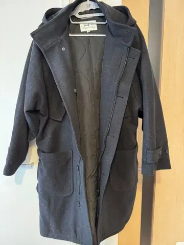 niko and - 다크 그레이 더플 코트 후드 부착