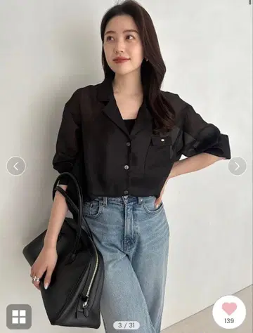 아뉴앙스 anuans 시어 테일러드 셔츠 블랙