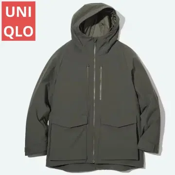 컨디션 최상 유니클로 하이브리드 다운 후드티 (3D 컷) 다크 그린 XL