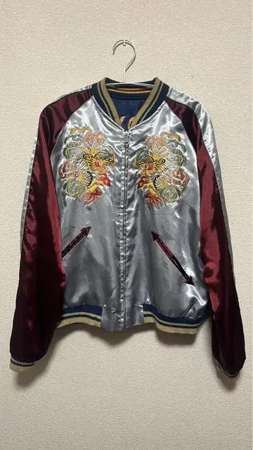 자수 디자인 스카잔 실버/와인 레드