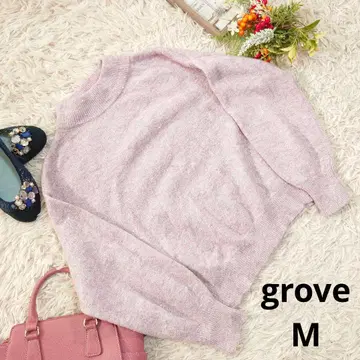 grove 니트/스웨터 (M) 핑크+보라색/화이트/믹스/하이넥/라메