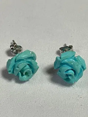 K14 스카이블루 장미 디자인 귀걸이