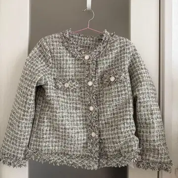 노카라 자켓 그레이 트위드 자켓