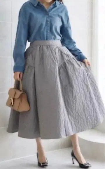 말론에논 수수료 자카드 플레어 볼륨 스커트 38 그레이