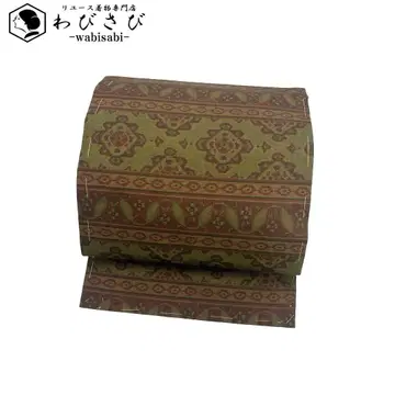 나고야 오비 추상 무늬 명주 리큐 브라운 O-4600