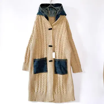 새상품 Tanppoppo 이소재 케이블 짜임 롱 가디건 데님