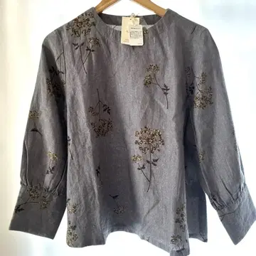 새상품 린넨 엘리페 꽃무늬 긴팔 셔츠 그레이