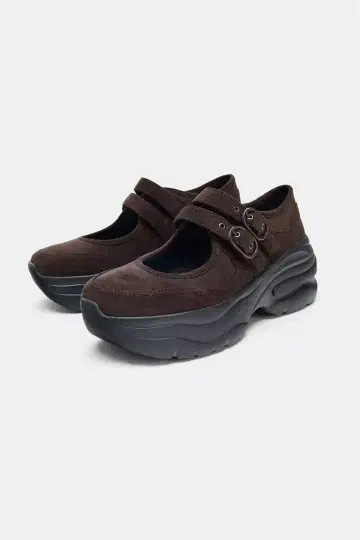 ZARA 플랫폼 스포츠 발레리나 신발 통굽 브라운 36