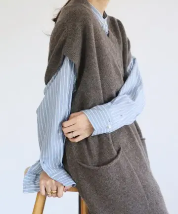 IENA 울 캐시미어 롱베스트 니트 베스트 베이지 그레이 새상품급