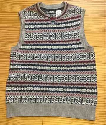 45R 면 100% 니트 베스트 사이즈 3 그레이 네이비 빨간색 레어