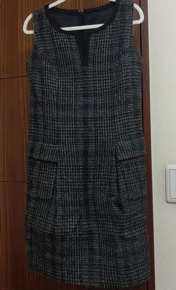 그레이 슬리브리스 체크 무늬 원피스 사이즈 38