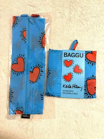 BAGGU 키스 해링 하츠 에코백 지퍼 파우치 세트
