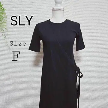 SLY 스라이 종아리 기장 블랙 리브 랩 스타일 원피스 F