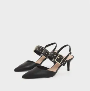 찰스앤키스 스터드 슬링백 힐 블랙 38 (24.5cm)