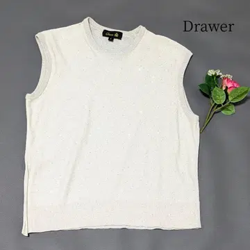 레어 드로어 라메 장식 슬리브리스 니트 스팽글 아이보리 실크