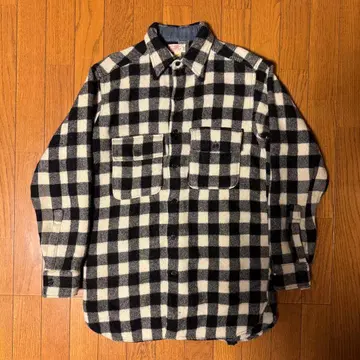 40s 50s BRENT 버팔로 체크 셔츠 밴드 포함