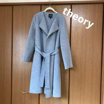 띠어리 더블 페이스 노카라 캐시미어 혼방 울 리버 코트