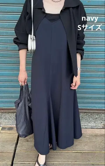 YONFA V 패턴 드레이프 드레스 (navy) S