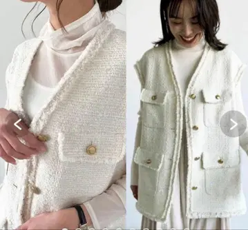 [ 가격 인하 ] LOUNIE 트위드 베스트 화이트 골드 버튼