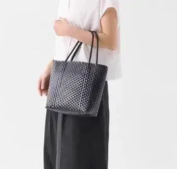 블랙 뜨개질 토트백