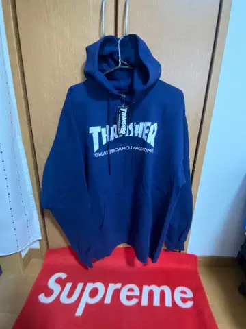 THRASHER 네이비 후드 부착 후드티 트레셔