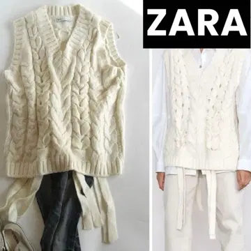 ZARA 케이블 니트 베스트 화이트 S V넥 자라