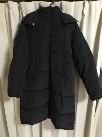 퍼 충전솜 다운 롱 코트 블랙