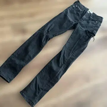 GYDA 블랙 스키니 데님 데미지 가공