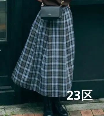 23구 나일론 체크 타프타 턱 스커트 세탁 가능 빅 사이즈 40