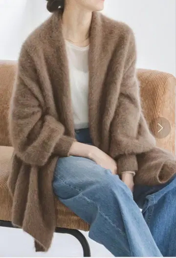 noble 퍼 니트 퍼프 가디건 브라운 D