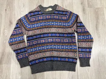 gim / 울 100% 페어아일 패턴 크루넥 스웨터