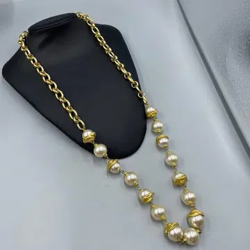 22 빈티지 골드와 화이트 펄 롱 목걸이