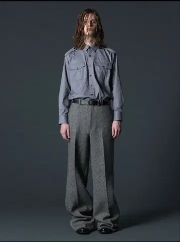 LITTLE BIG 그레이 헤링본 와이드 팬츠