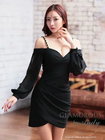 미사용 Glamorous by Andy 블랙 오프숄더 미니 드레스 M