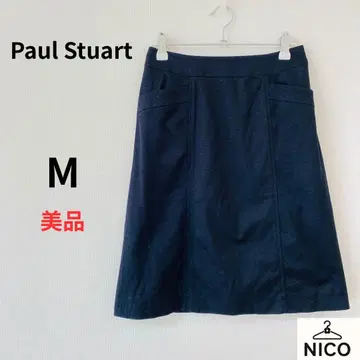 폴 스튜어트 네이비 스티치 포켓 A라인 스커트 면마 큐프라 혼방