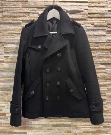 LE PLAT LUI'S 남성용 블랙 울 더블 브레스트 코트