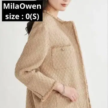 Mila Owen 트위드 노카라 자켓 코트 골드 버튼 베이지 S