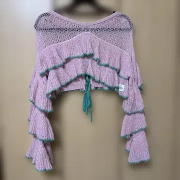 [ HELLO.SANFRANCISCO ] 시어 배색 프릴 레이스업 니트