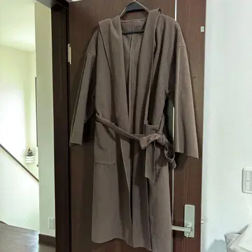 후드 부착 브라운 롱 코트 L