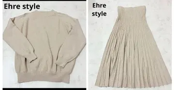 새상품급 에르 스타일 긴팔 니트 플리츠 니트 플레어 스커트 셋업 베이지