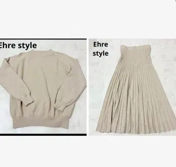 새상품급 에르 스타일 긴팔 니트 플리츠 니트 플레어 스커트 셋업 베이지