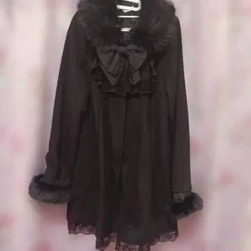 시마무라 모에냐 여성용 코트 리본 프릴 인조 모피 블랙