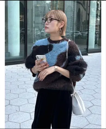 Ungrid 샤기 자카드 니트 블루