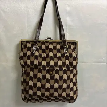 카란 콜론 교토 체크 무늬 니트 가마구치 핸드백