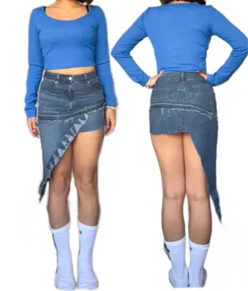 비대칭 디자인 데님 스커트