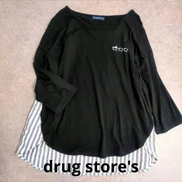 새상품급 드럭 스토어즈 이소재 절개 티셔츠 스트라이프 원포인트